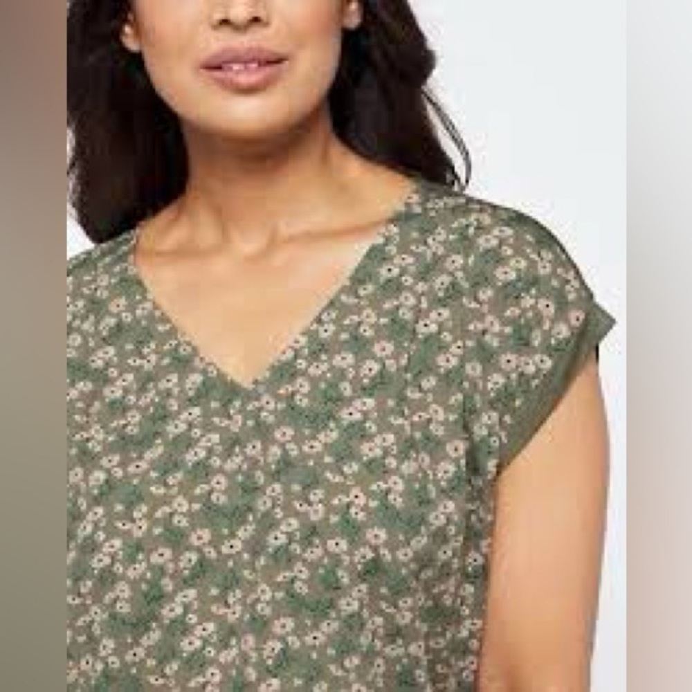 Papermoon Floral Short Sleeve Blouse Green button up back size medium